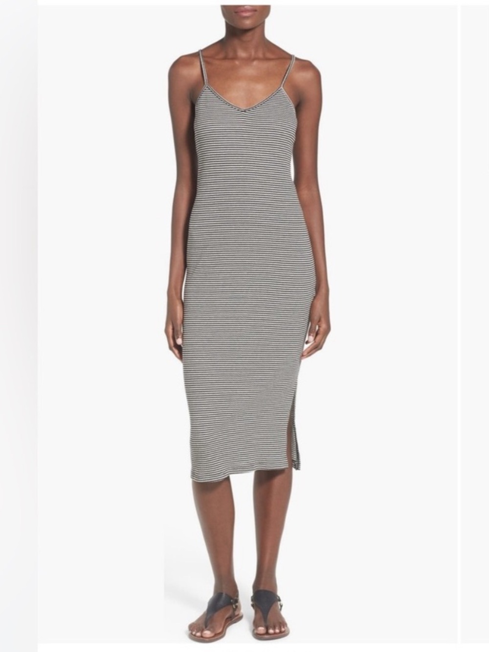 Socialite Striped Ribbed Midi Tank Dress Black White Size Medium